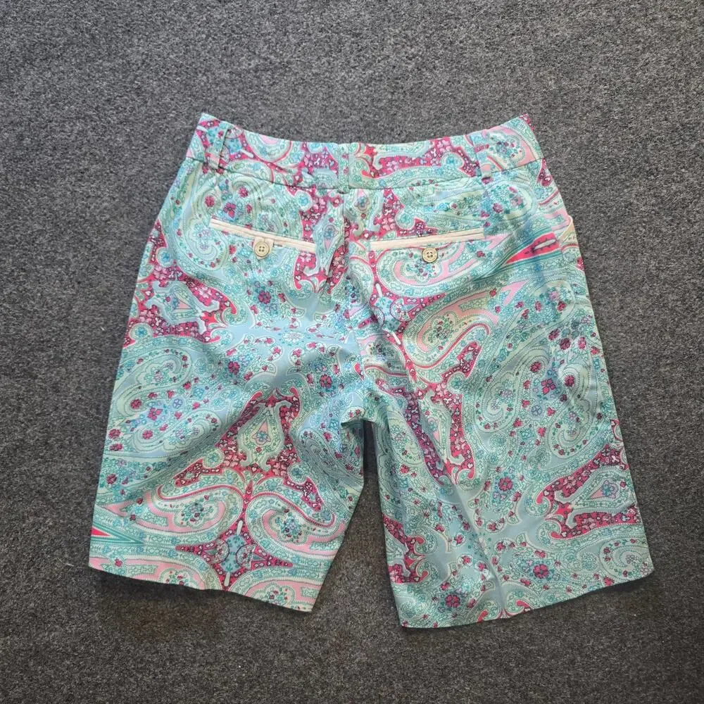 Peter Millar Shorts Womens Size 4 Green Pink Paisley 11 Inch Golf Bermuda Casual